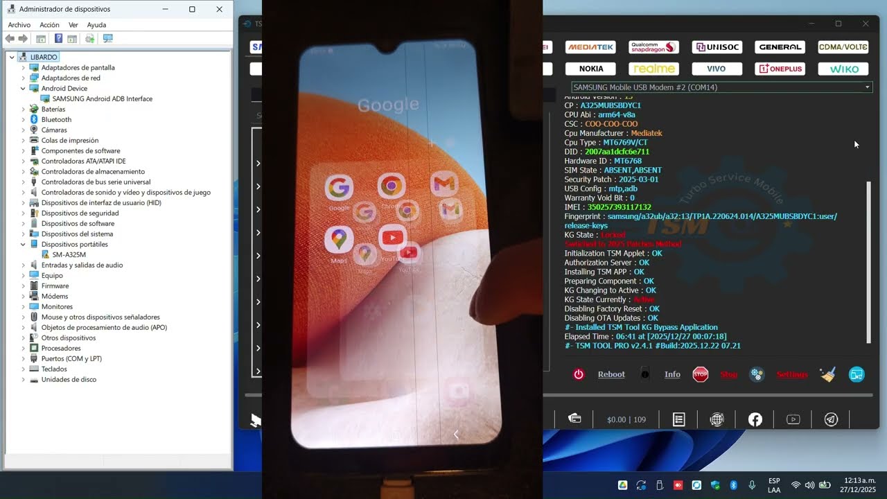 Como realizar un Bypass KG Locked Samsung A32 (SM-A325M) con TSM TOOL Parche 01-03-2025 (Bit-11)