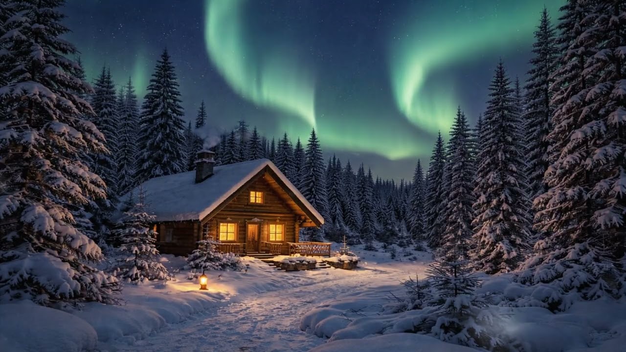 Cozy Cabin Underneath the Northern Lights | Relaxing, Meditation, Sleep