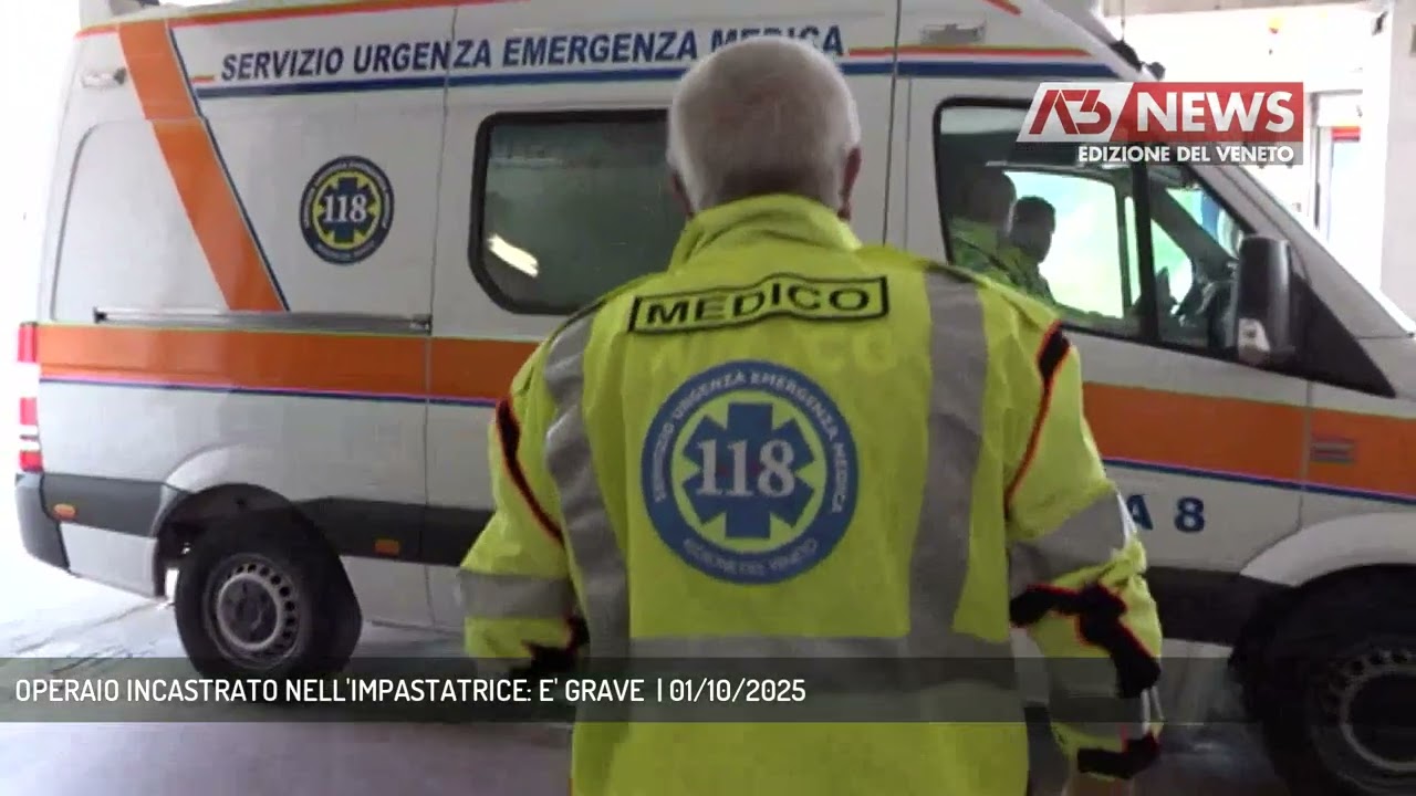 OPERAIO INCASTRATO NELL'IMPASTATRICE: E' GRAVE  | 01/10/2025