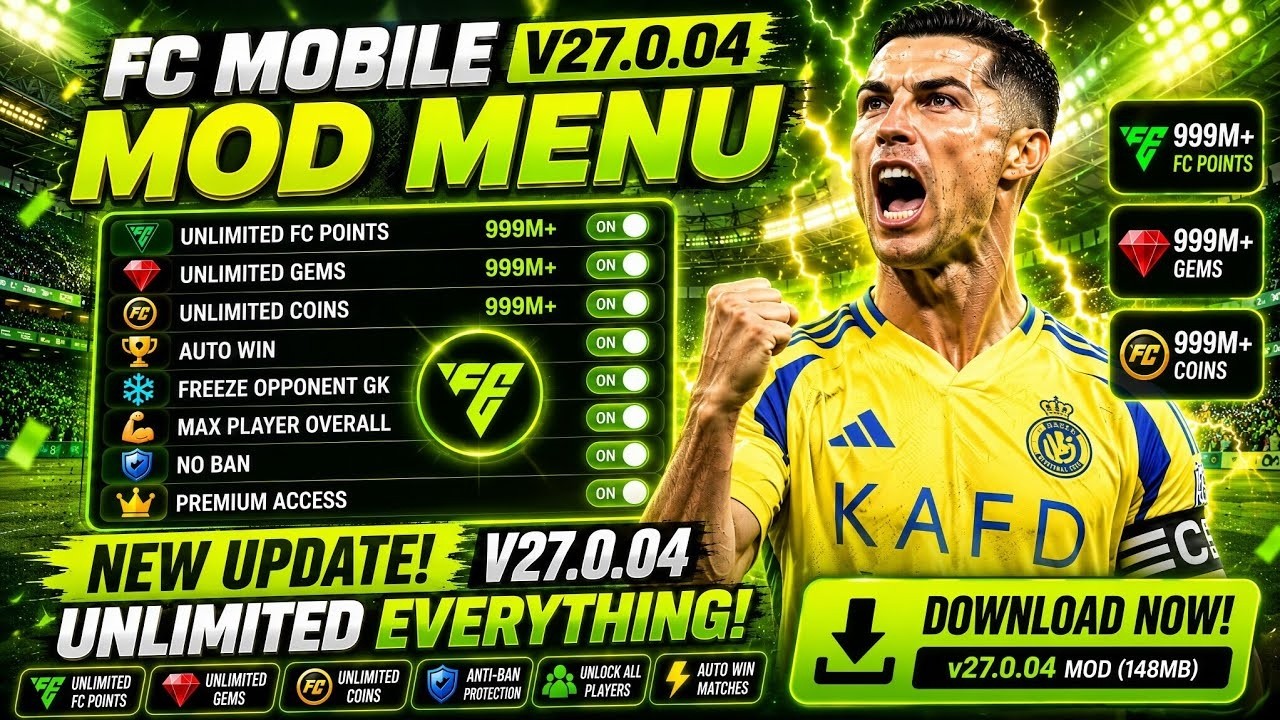 FC Mobile Mod Menu V27.0.04 🔥 Unlimited Money, Fc Points & Gems | FC Mobile Mod APK 2026
