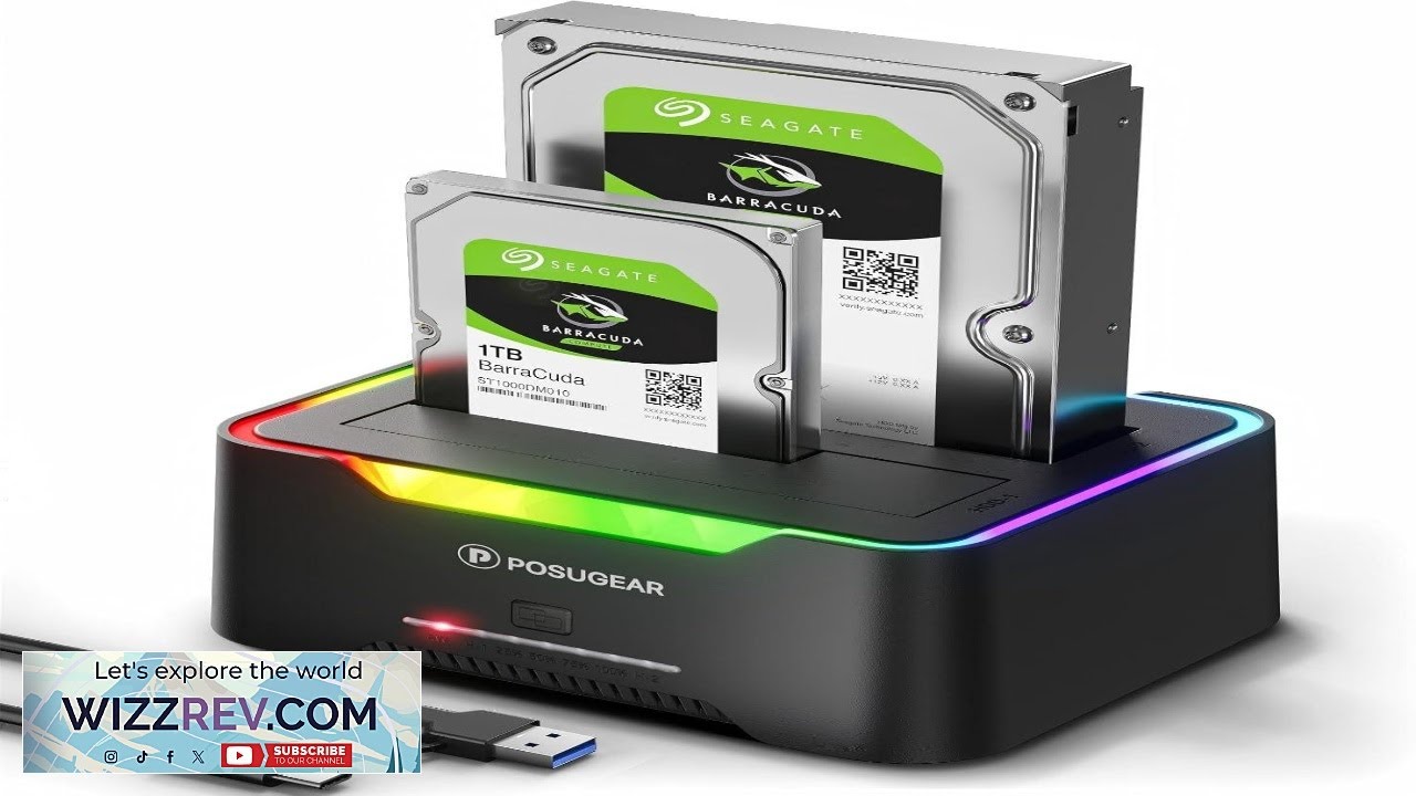 Док-станция для внешних жестких дисков POSUGEAR с RGB-подсветкой для дисков 2,5 и 3,5 дюймов.