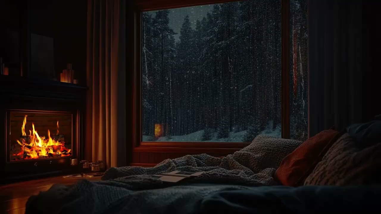 Relaxing Rain and Fireplace Sounds in a Cozy Forest Cabin for Deep Sleep Calm Mind and Stress Relief