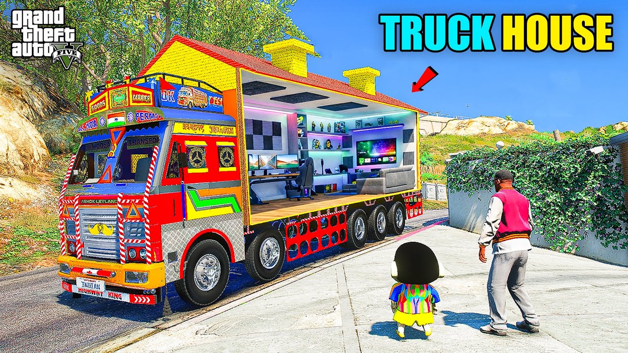 Franklin & Shinchan Built A Gaming Room House On His Indian Ashok Leyland Truck in GTA 5