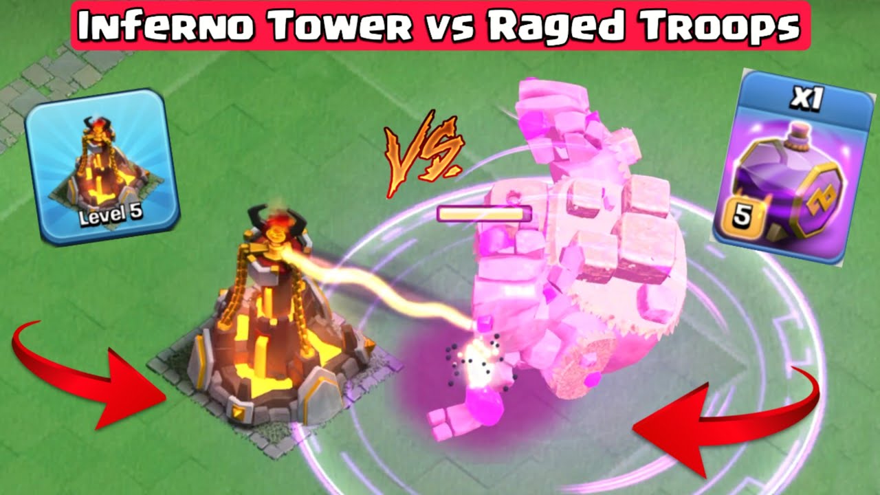 Capital Inferno Tower vs All Raged Troops - Clash of Clans
