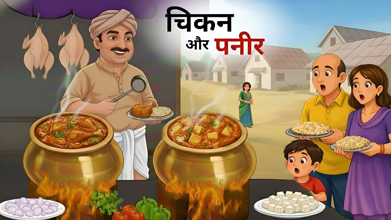 गाँव में चिकन और पनीर | Gaon Mai chicken aur panneer| Moral Story|Cartoon video|Hindi kahani|Cartoon