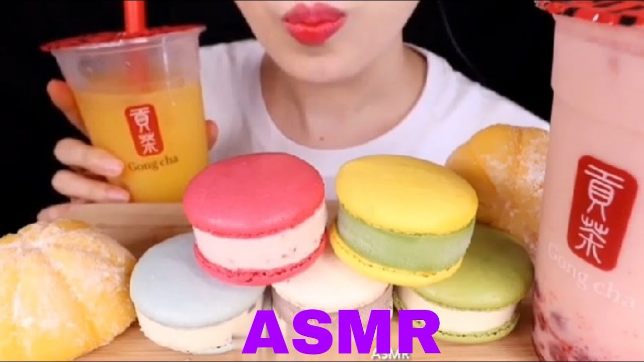 ASMR Haagen Dazs Maracon Ice Cream, Gongcha  Bubble Milk Tea Mukbang Eating Sound