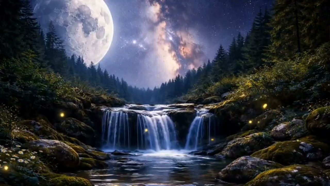 Drifting Under the Milky Way 🌌 | Soothing Waterfall & Nature Sounds for Deep Sleep & Stress Relief