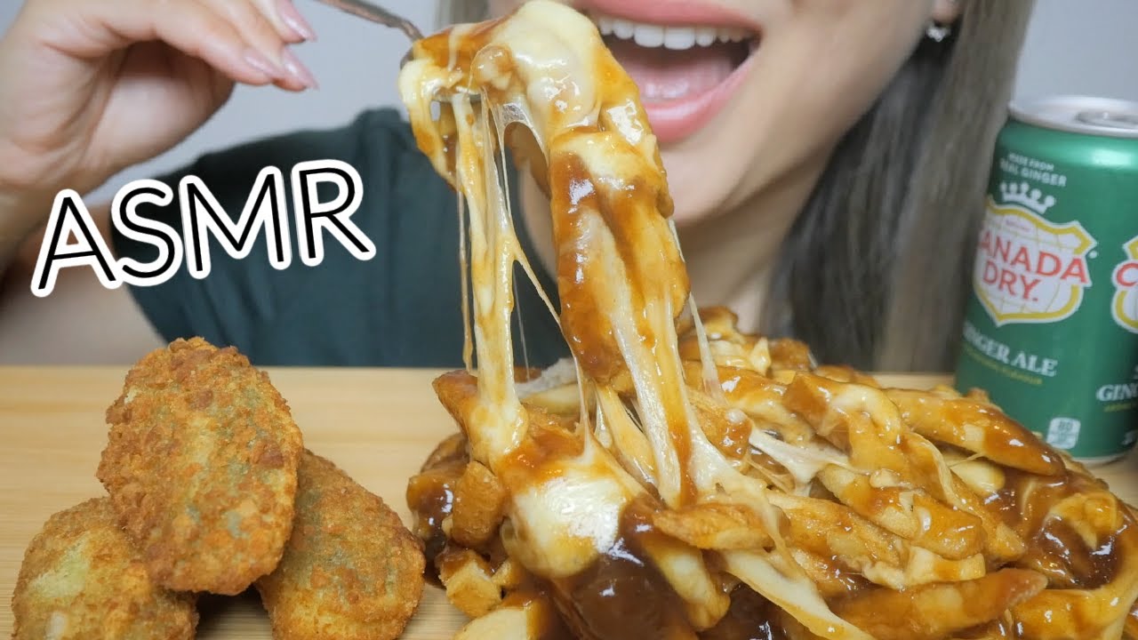 CHEESY Canadian Poutine with Jalapeño Poppers *NO Talking Eating Sounds | N.E Let's Eat