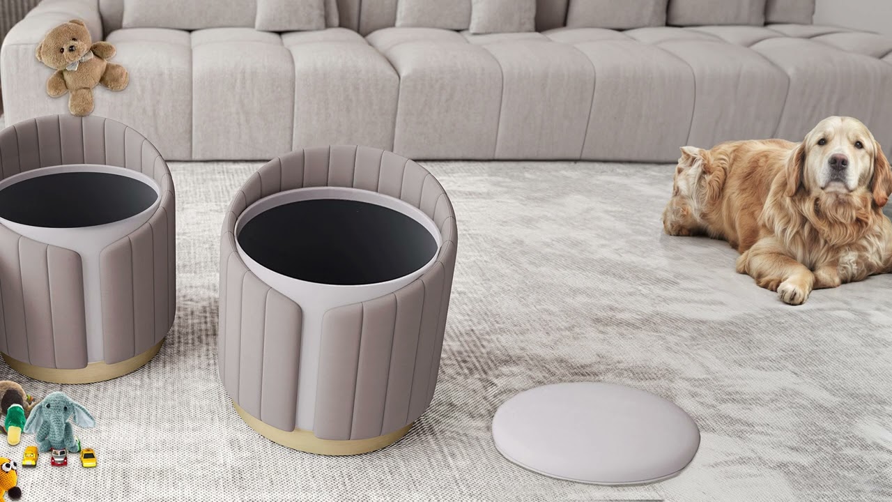 TECHNI MOBILI | Plush Velvet Vanity Stool Ottoman with Storage | RTA-OT32-TPE