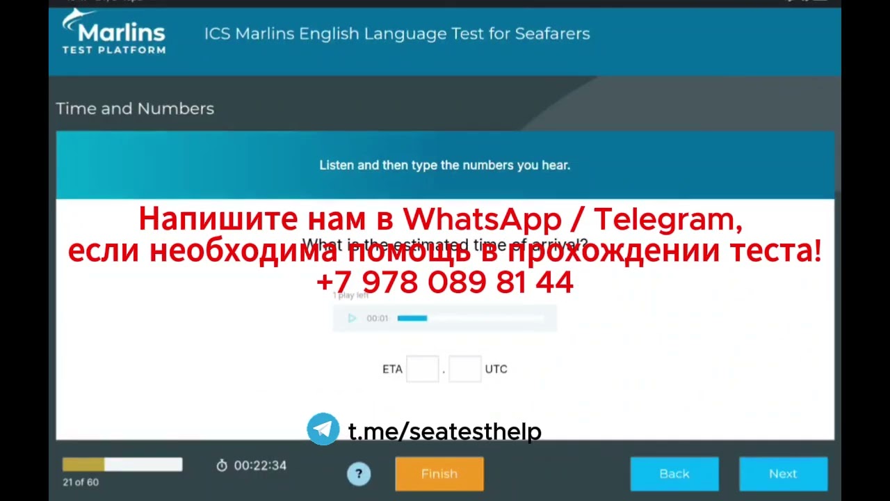 Marlins test 97%. Прошли английских морской тест марлинс на отличный результат!