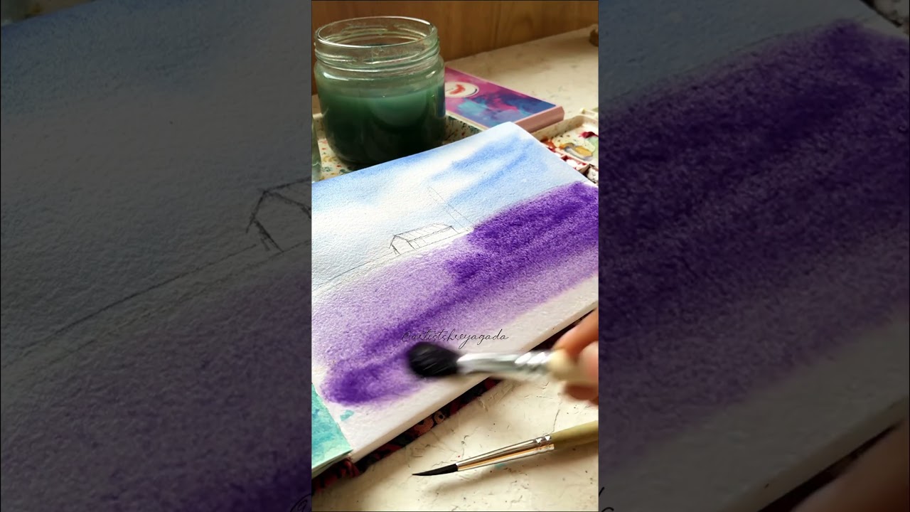 Loose easy Lavender field landscapes painting 💜 #paintingforbeginners #paintingtutorial #landscape