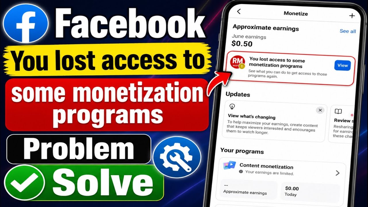 Fix You lost access to some monetization programs facebook problem | Your earnings are limited