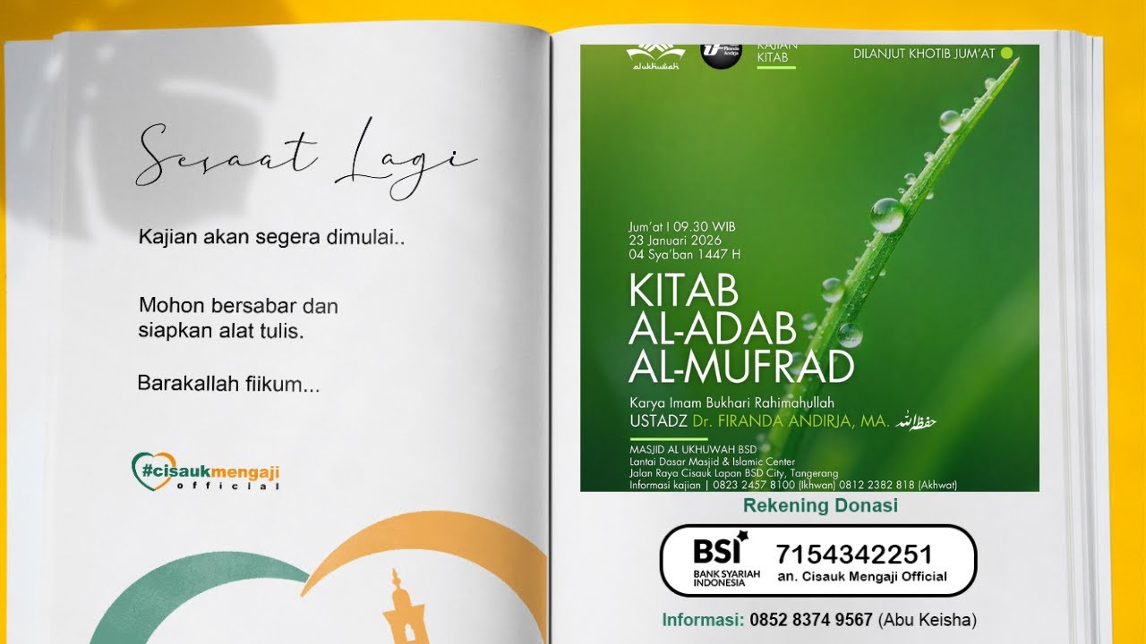 [Live] Kitab Al Adab Al Mufrad -  Ustadz Dr Firanda Andirja, M.A  حفظه الله تعالى