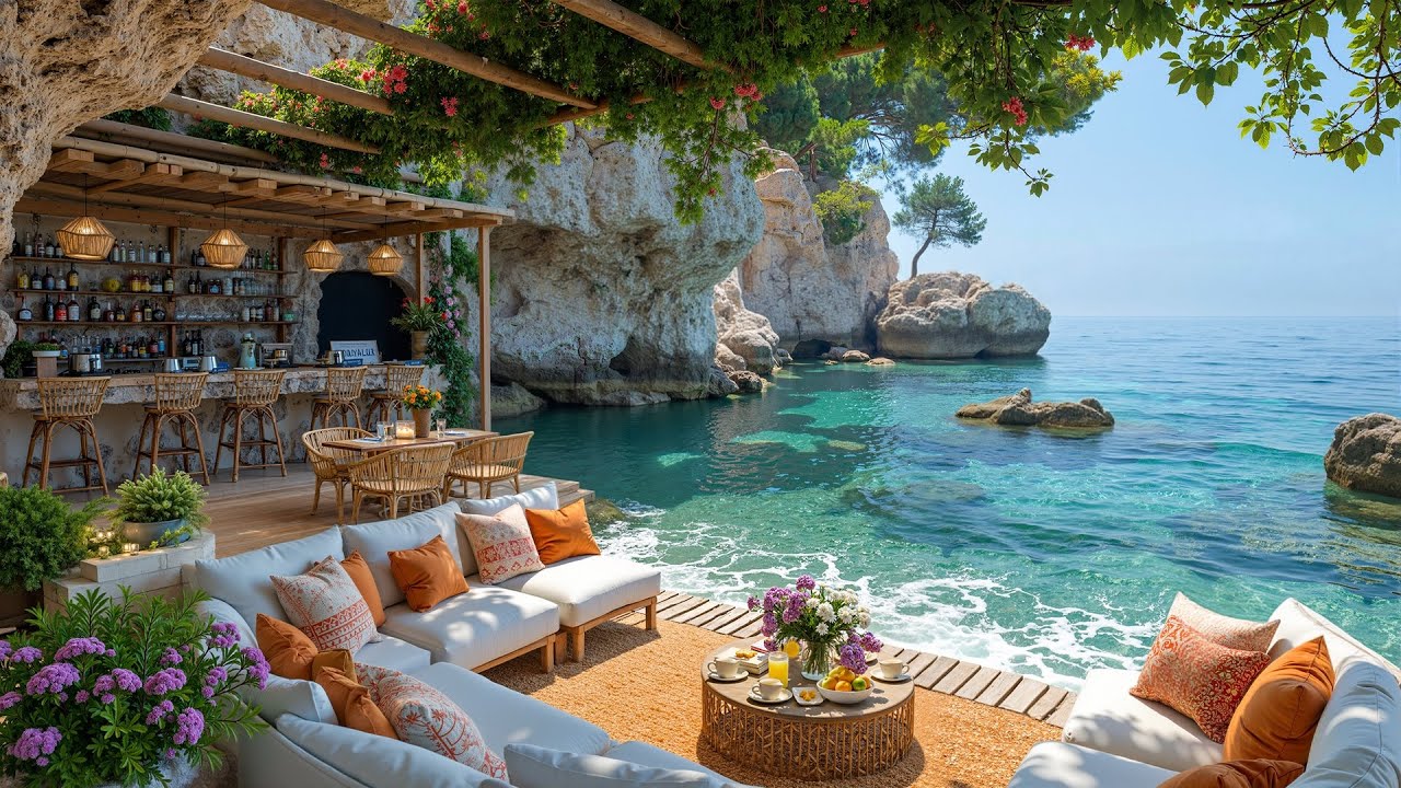 Happy Morning Bossa Nova to Relax ~ Smooth Jazz Music & Wave Sounds in Beach Cafe Ambience