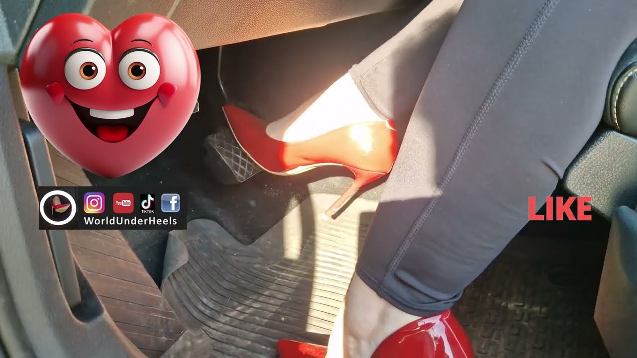 Pushing gas pedal on the car with red high heel shoes! 😈😈😈😘😘😘