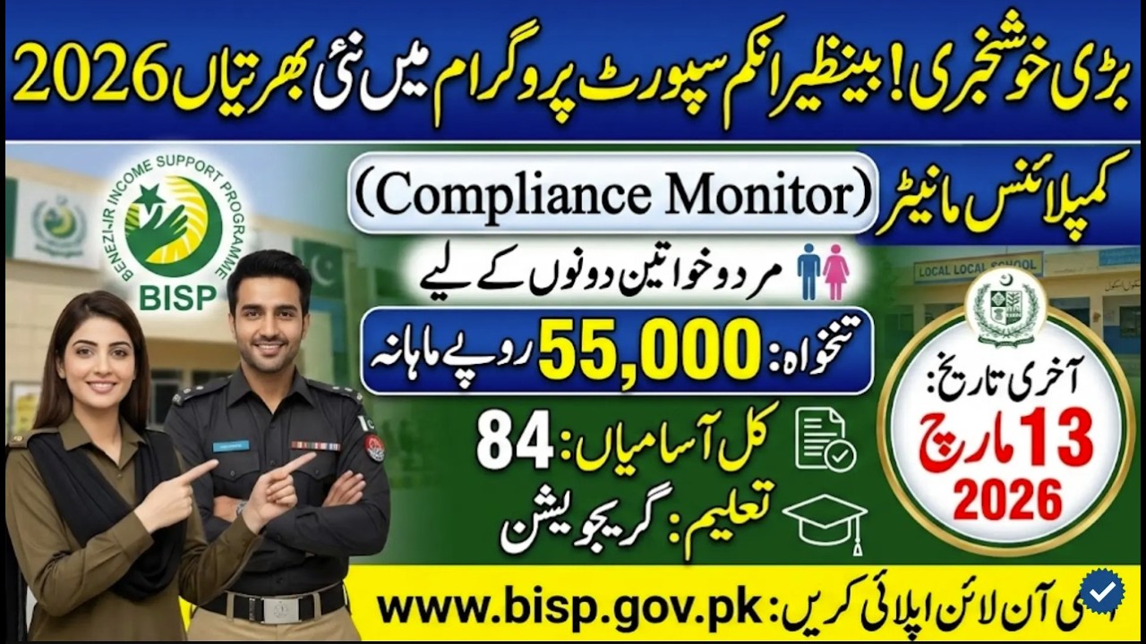 BISP Jobs 2026 Apply Online for Compliance Monitors Benazir Income Support Programme