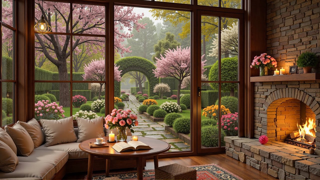 Spring Garden Coffee Jazz 🌸 Cozy Window Café Ambience for Relax, Study, Positive Morning, Calm Focus