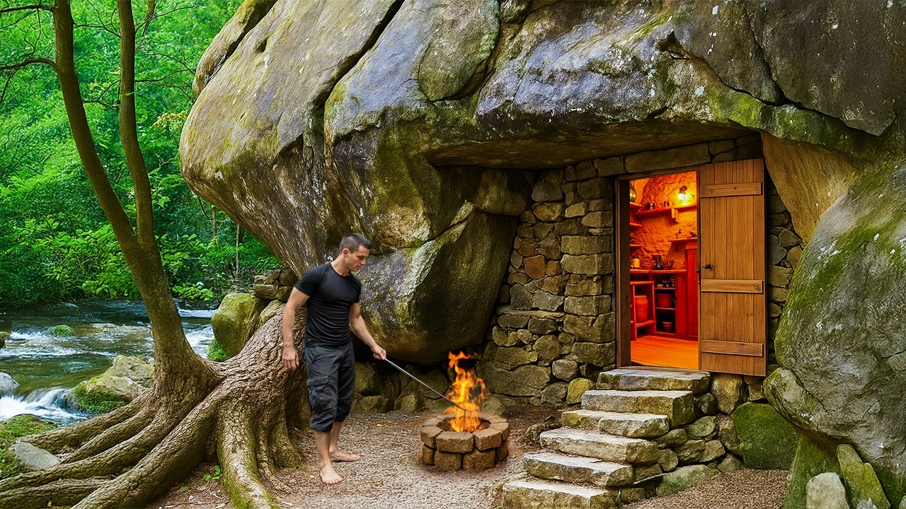 Man Builds a Secret Shelter Deep Inside a Cave | Start to Finish by@BushcraftIdeas-e9q