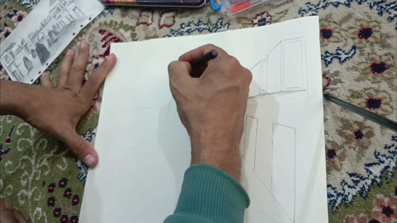 تعلم رسم الشناشيل البغدادية بالتفصيل بقلم الرصاص وبالمنظور ...د. أمير أحمد الباني 