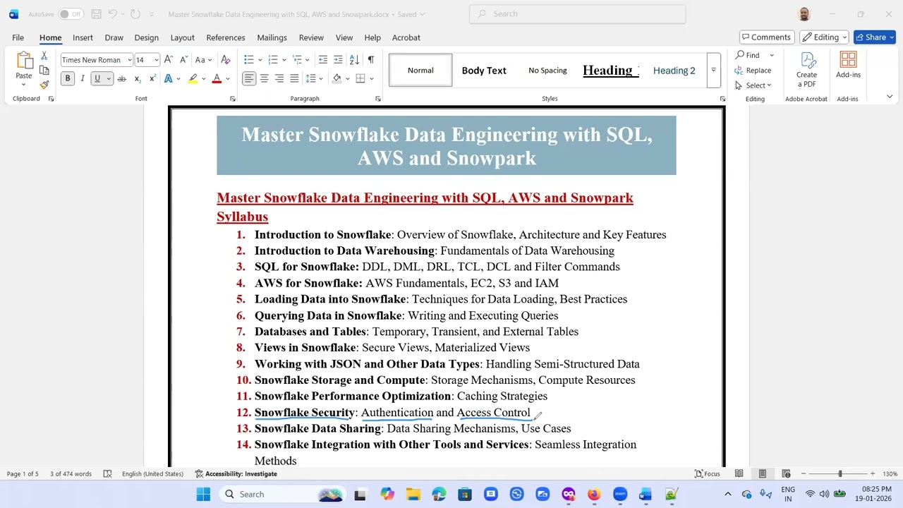 Snowflake Data Engineering Part 2, Snowflake Data Engineering Syllabus, snowflake