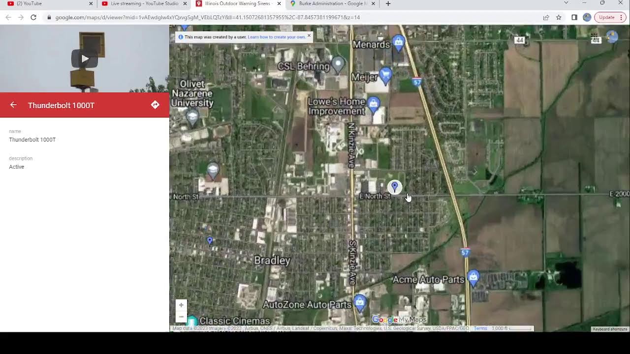 Поиск сирен в Иллинойсе на Google Maps. Прямая трансляция.