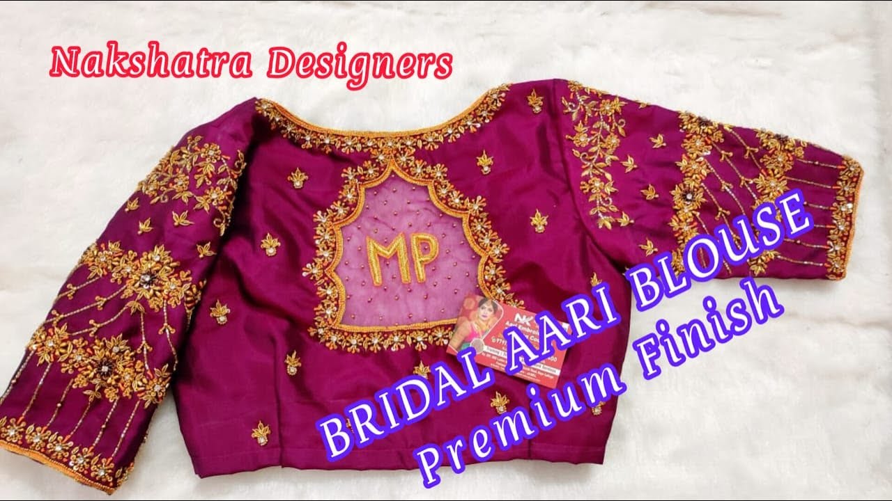 Bridal Aari Embroidery Blouse Design | Scalpe Shape Net Neck + Name Initial | Nakshatra Designers
