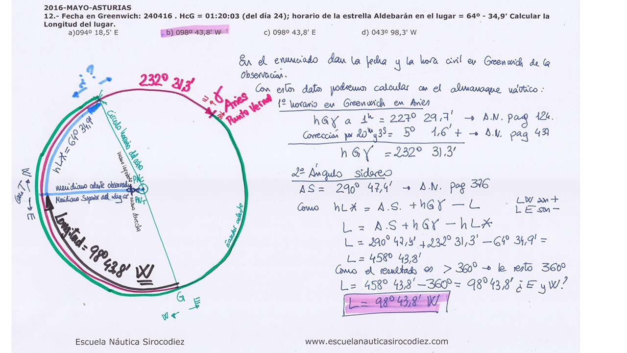 Pregunta resuelta examen Capitán Yate calculo Longitud