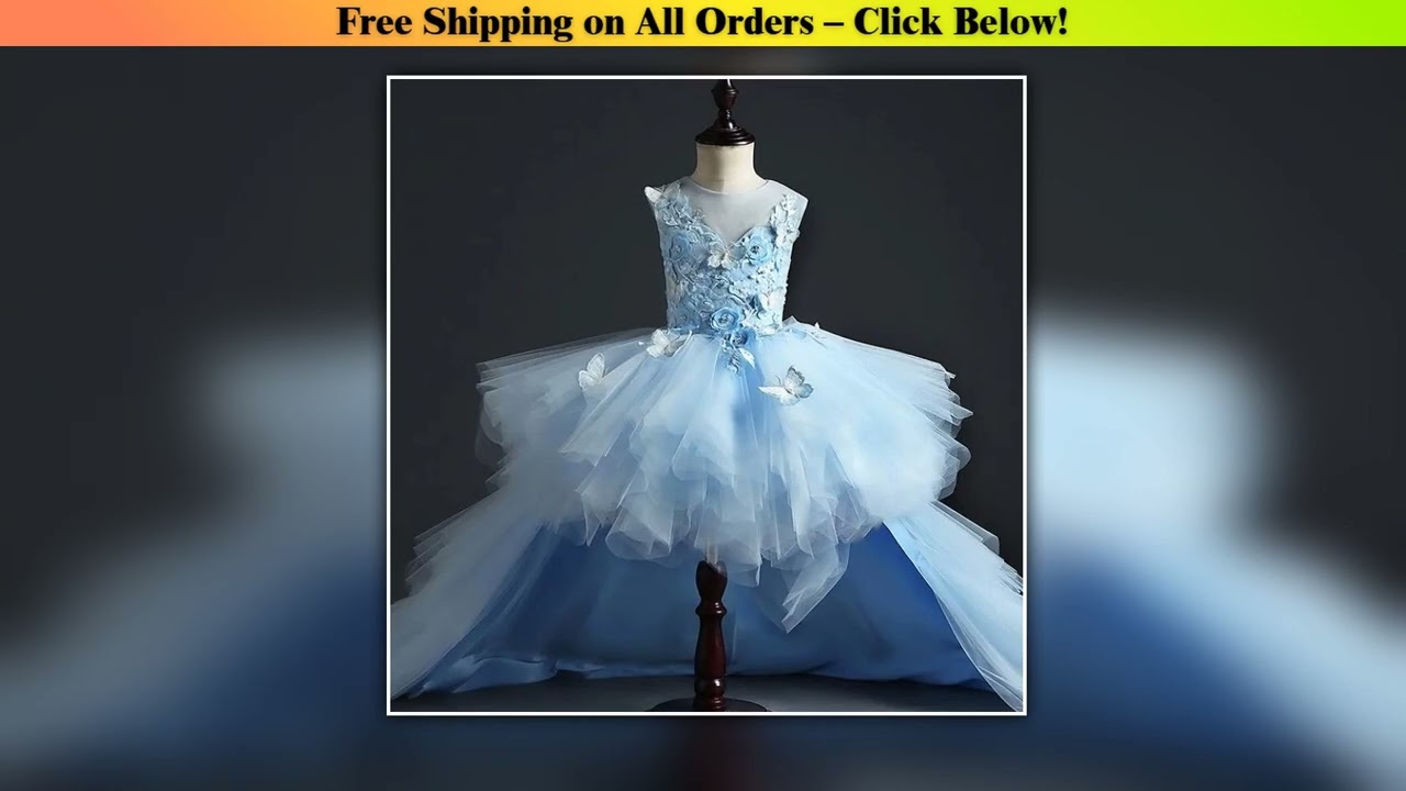 Long Trailing Baby Girl Dress Floral Tulle Baptism Dress 1 Year Birthday Party Christening Gown