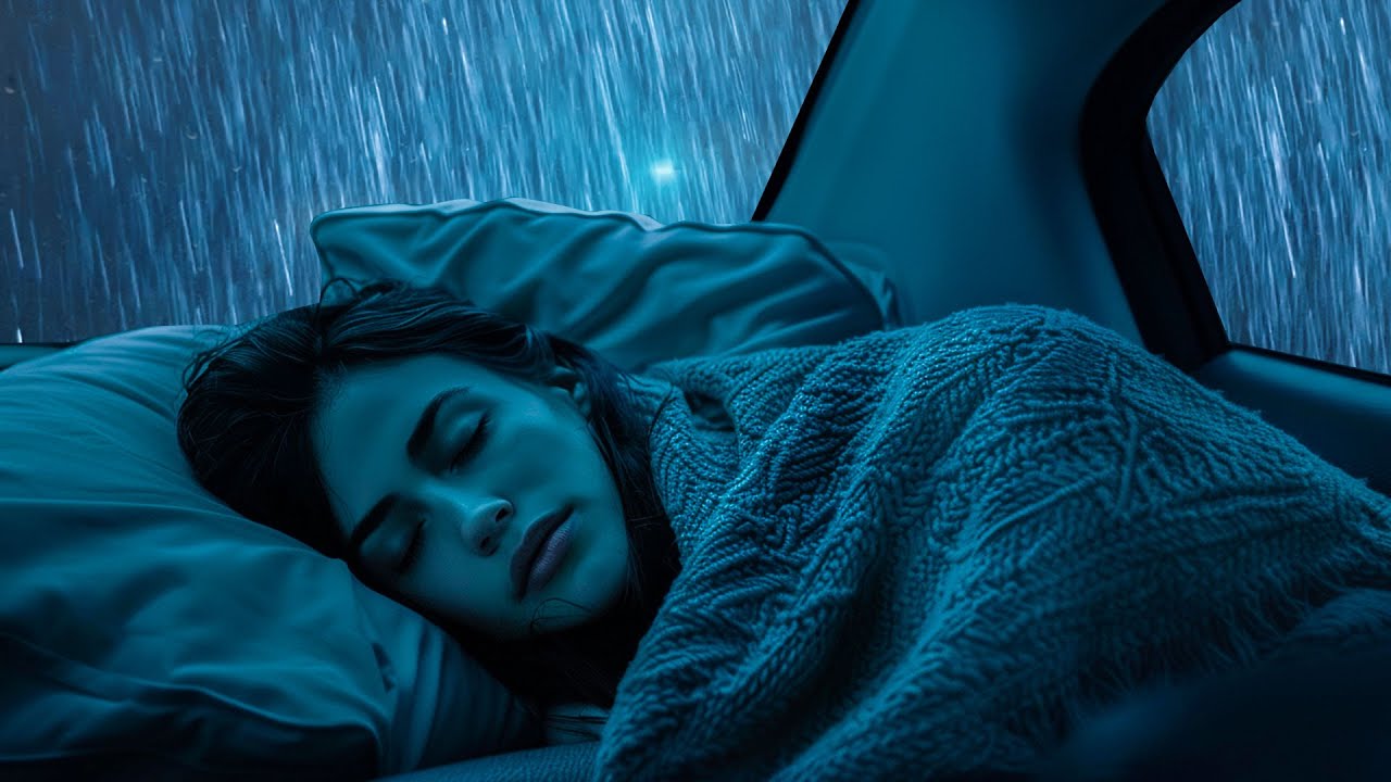Deep Sleep Therapy with Powerful Rain & Thunder on Car Roof in Misty Forest During Storm at Night