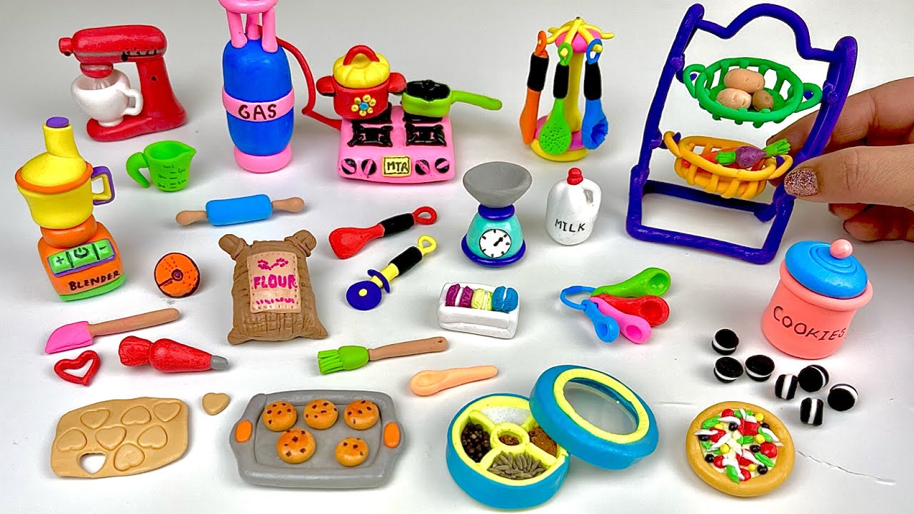 Amazing technique make kitchen set with polymer clay | Miniature clay kitchen set |  Dolliyon