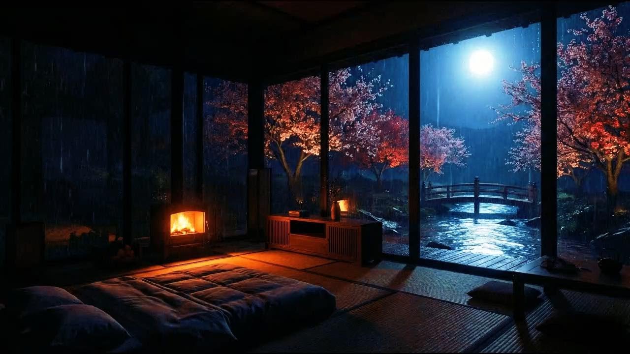 Rainfall with Warm Fireplace Light 🔥🌧️❄️ | Deep Sleep and Peaceful Winter Atmosphere
