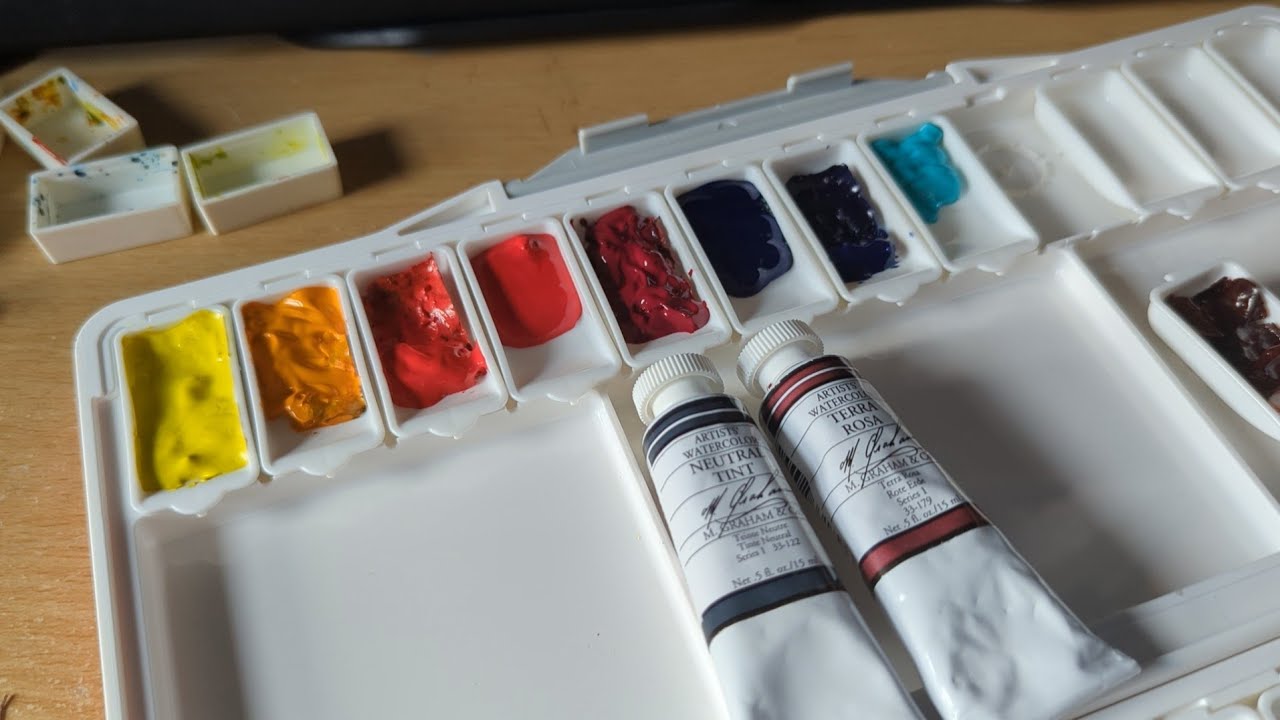 Expansion palette set up! Reusing old watercolours and pouring fresh paints
