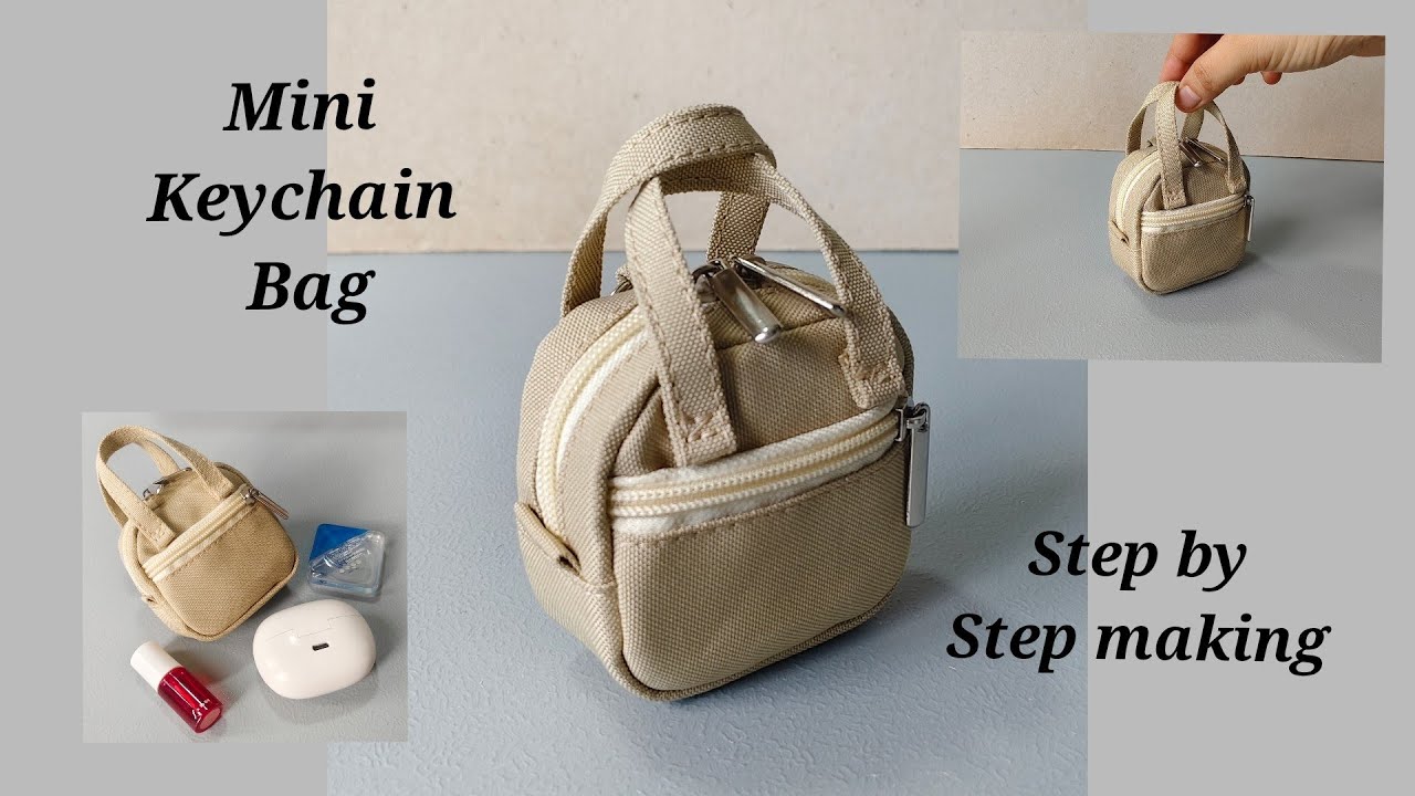 DIY MINI BAG KEYCHAIN STEP BY STEP SEWING TUTORIAL BAG CUTTING AND STITCHING