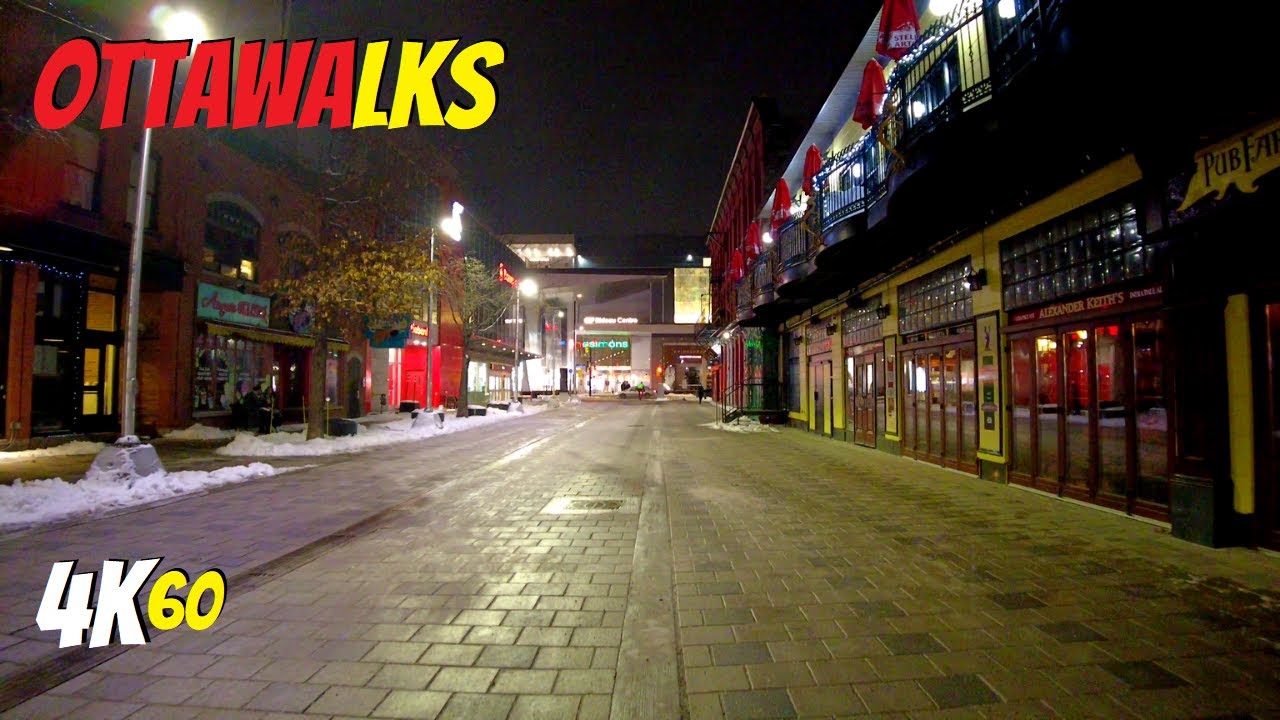 Walking Newly Renovated Rideau Street at night 2021 - Virtual Ottawa Walking Tour - 4K
