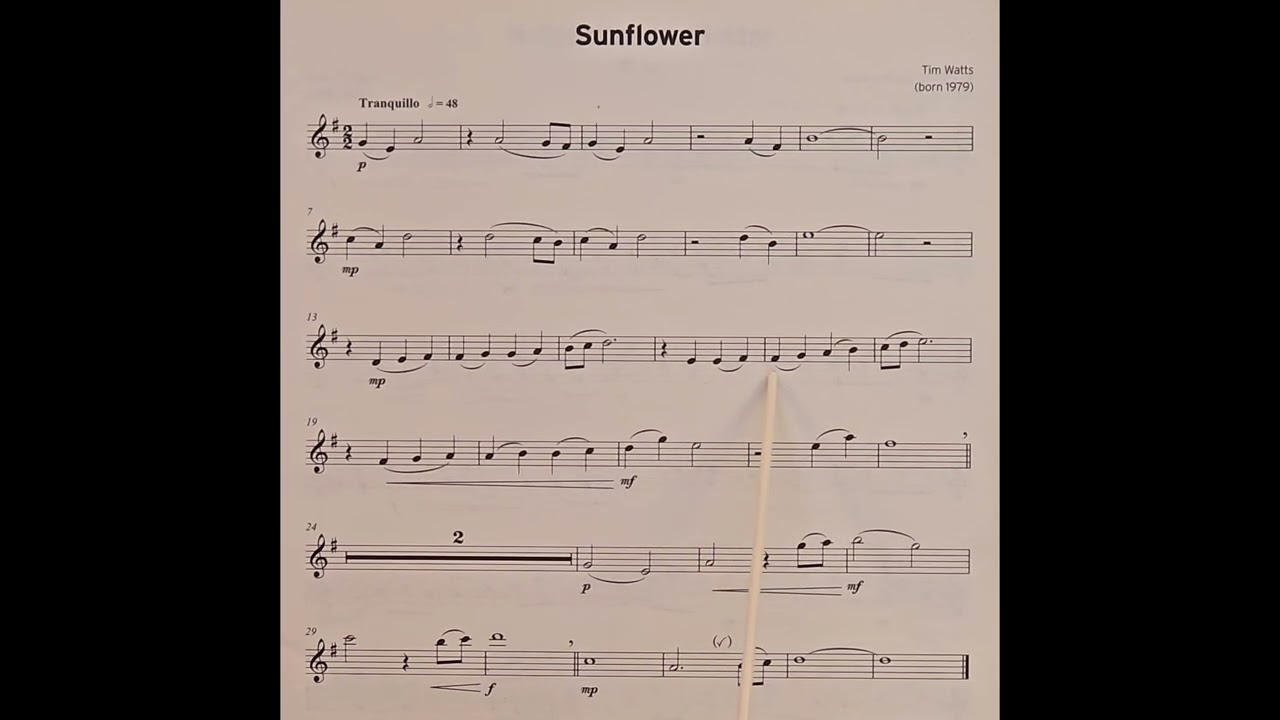Sunflower by Tim Watts piano accompaniment at rehearsal speed