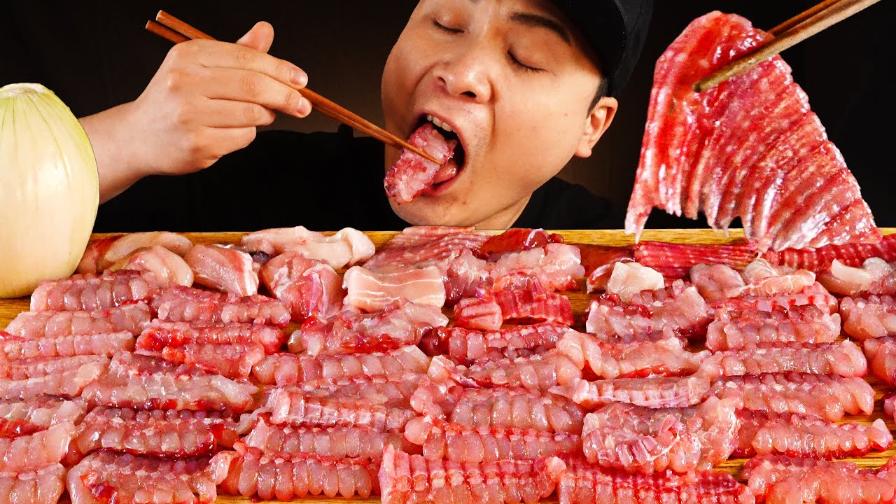 Скейт-сашими мукбанг с хорошей текстурой и звуком!