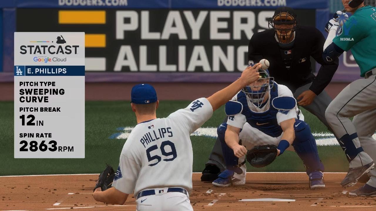 EVAN PHILLIPS throws sweeping curve with spin rate 2863 rpm! MLB The Show 24