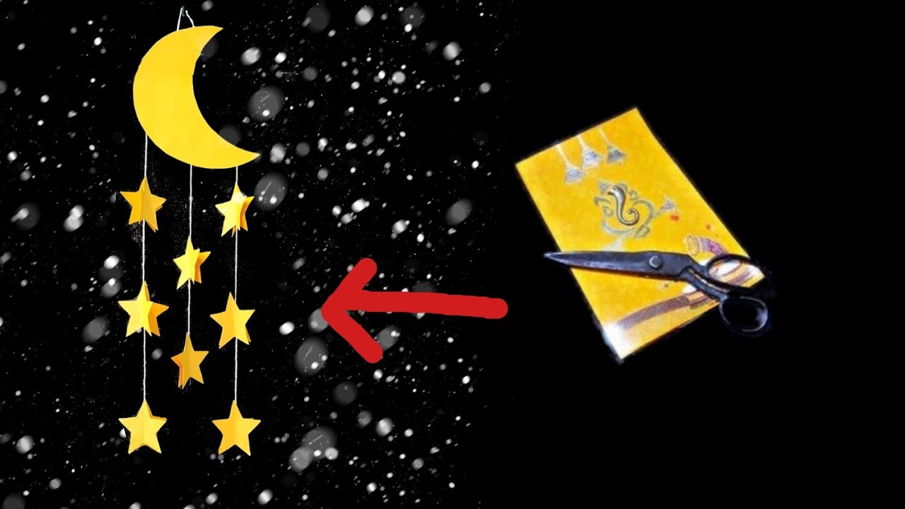 शादी के कार्ड से बनाये सुंदर wall hanging || DIY- Moon🌜and star⭐ wall hanging from wedding card