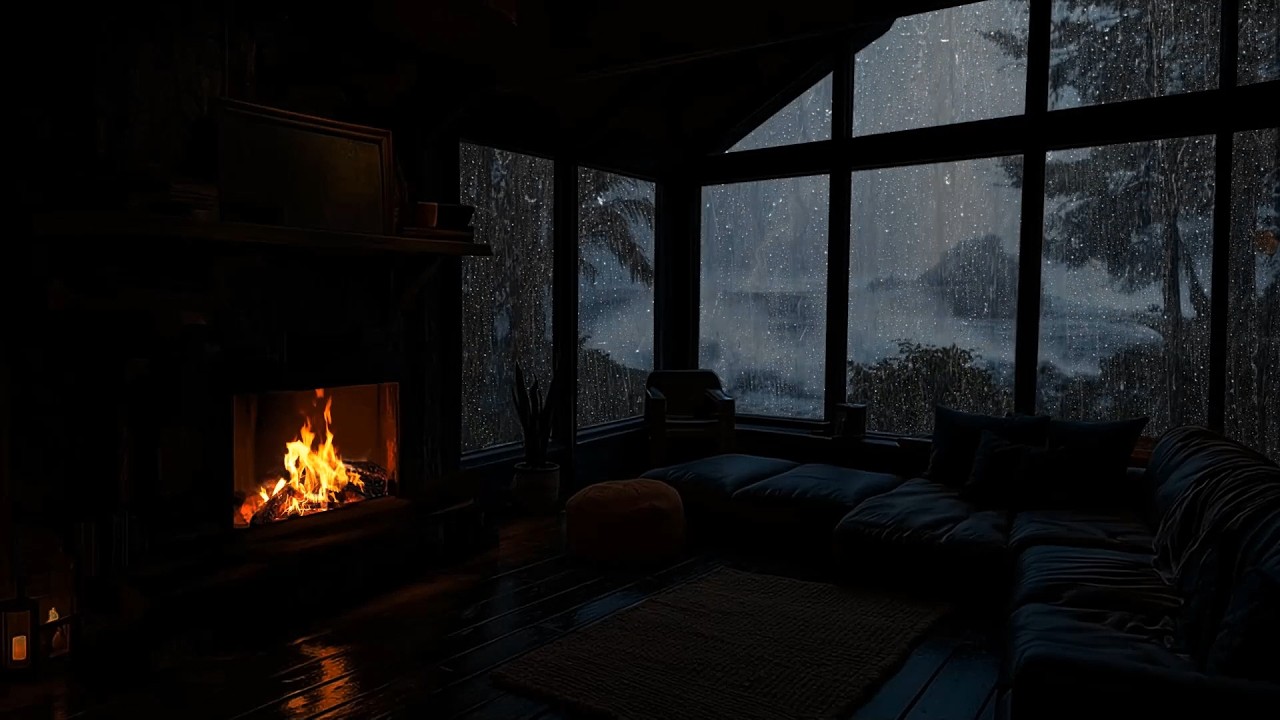 😴 Sleep Instantly with Seaside Porch Thunderstorm 🌩️ Rain, Waves & Cozy Fireplace Ambience | NO ADS