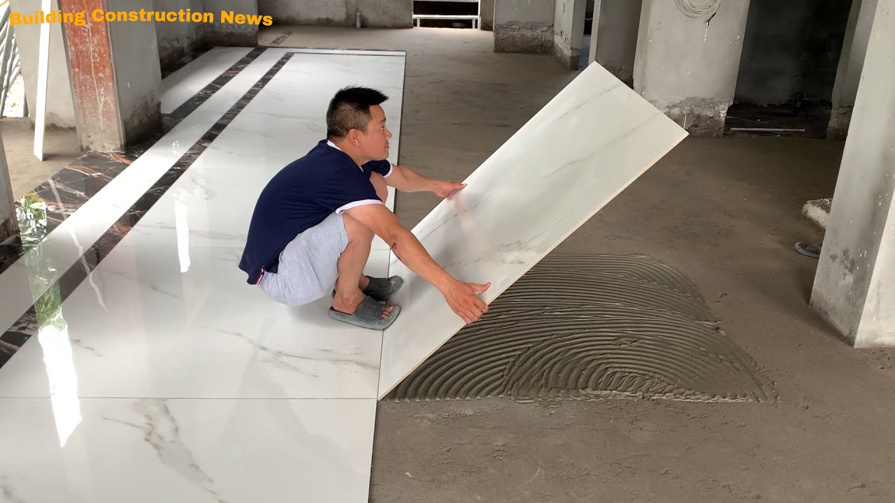 Technique Of Tiling Large Size Ceramic Tiles 120 x120cm For Living Room Using Powder Glue And Cement