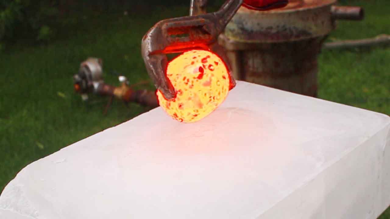 Hot steel ball vs ice
