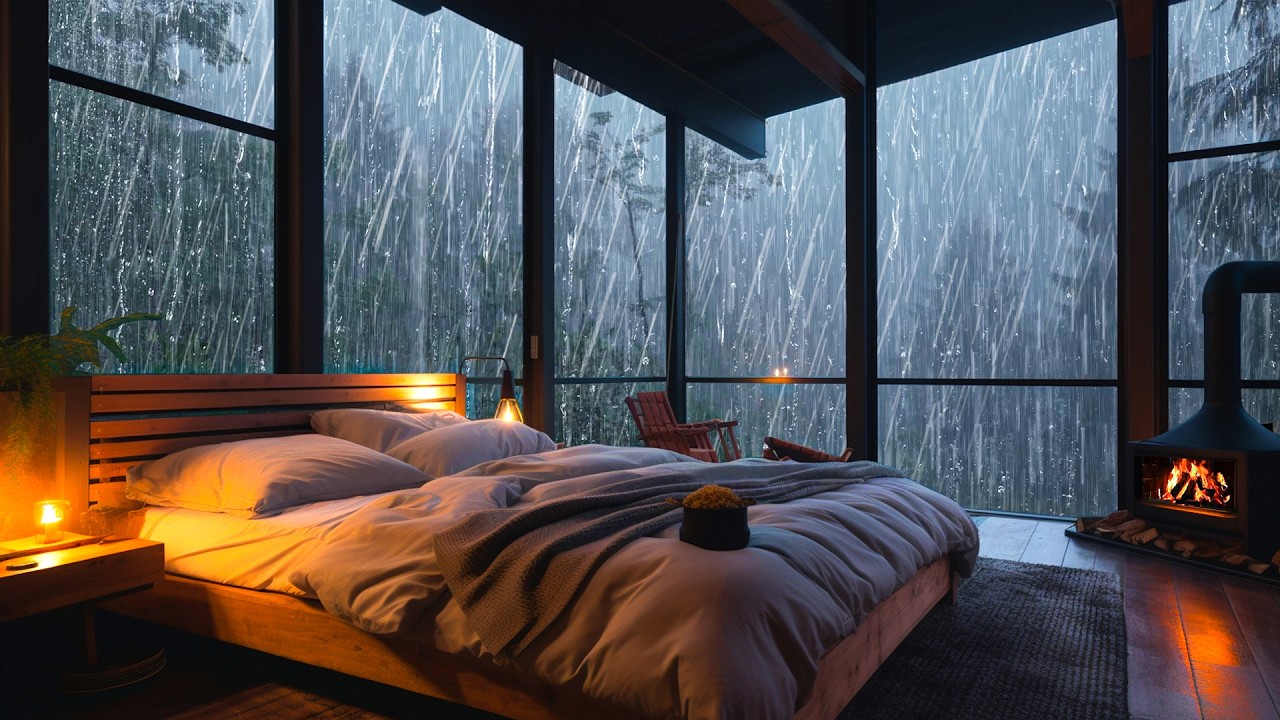 Entspannung Pur & Schneller Schlaf 💤 Keine Werbung, Regen am Fenster & Kaminwärme im Holzhaus