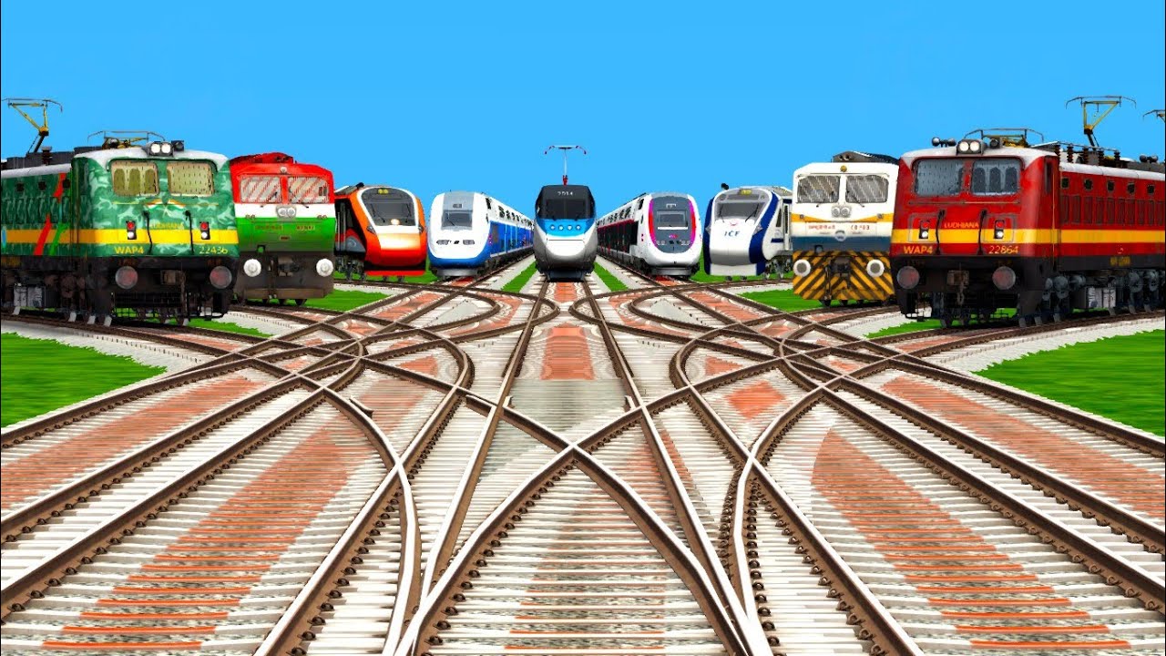 , 💘NINE TRAINS CROSSING BY CRAZY BUMPY YARD RAILROAD TRACKS ll train Simulator Classic gameplay 2026