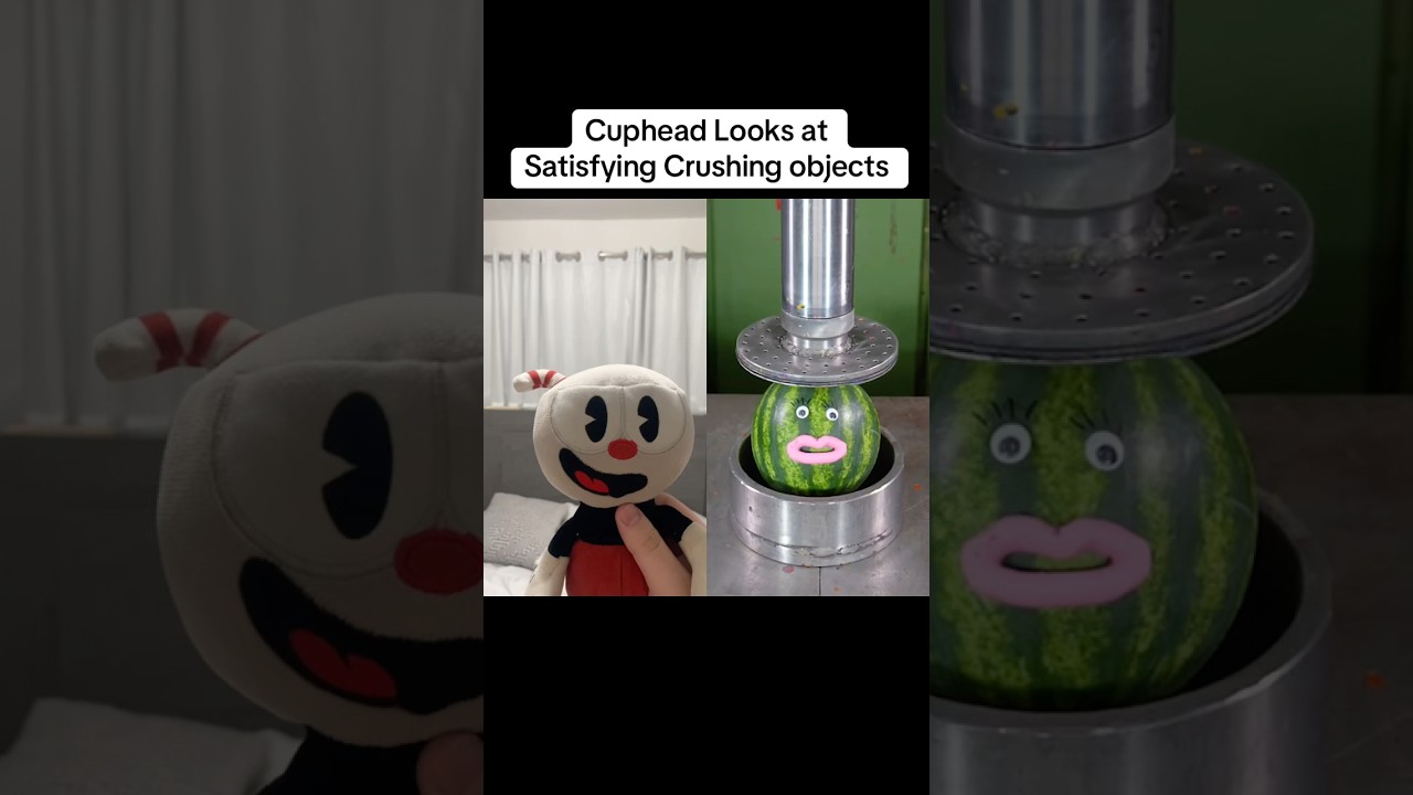 Cuphead looks at Satisfying Crushing objects #cuphead #plush #funny #shorts #satisfying