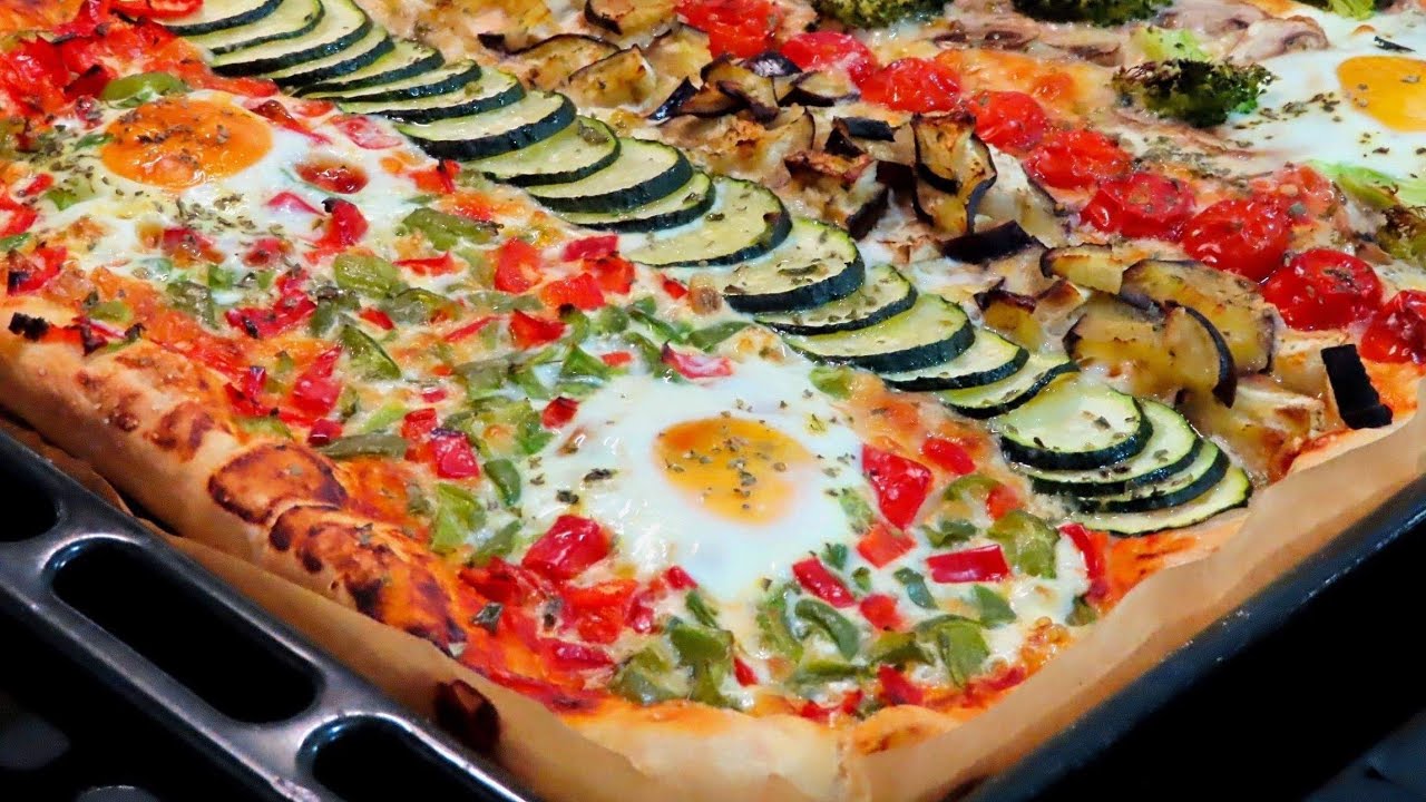 Pizza vegetariana con masa casera. Saludable y deliciosa.