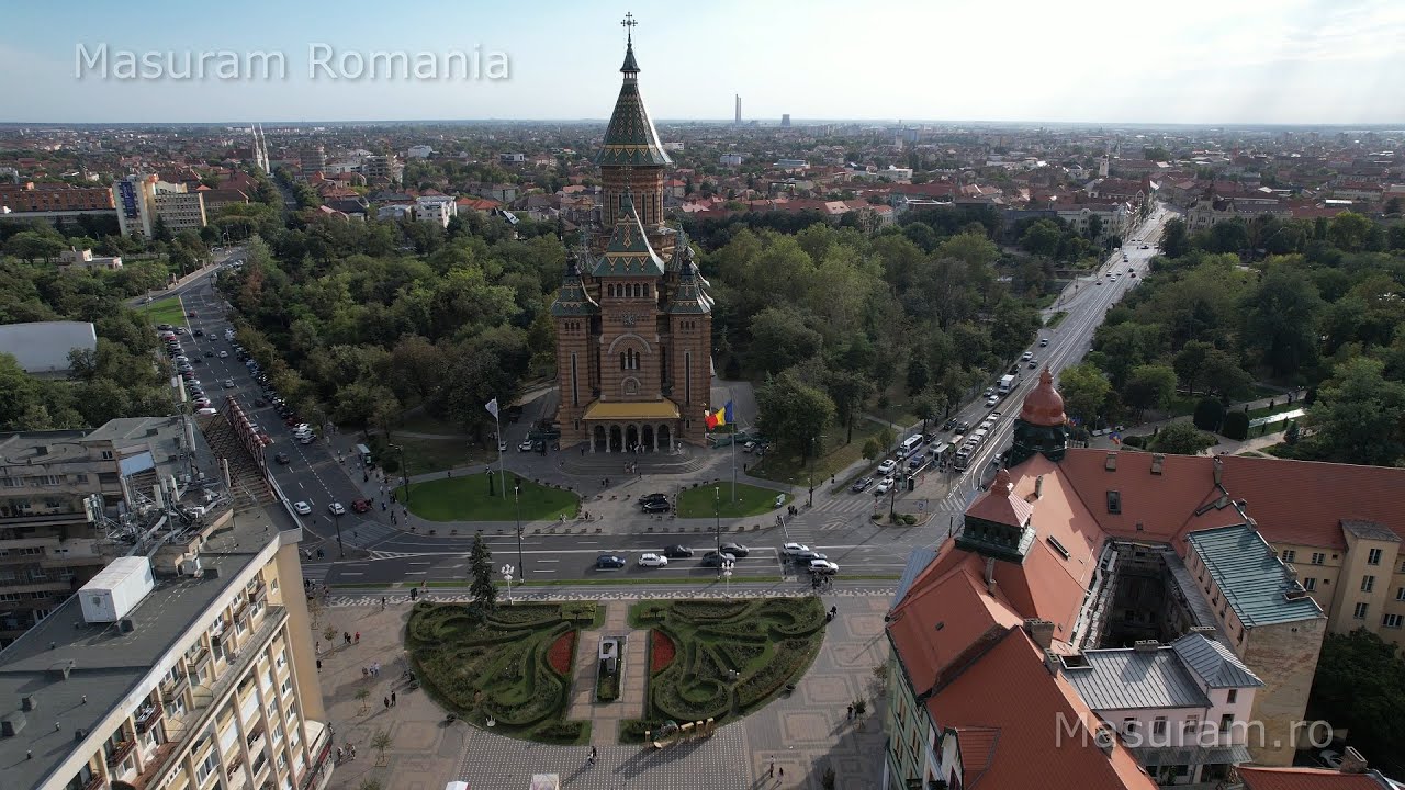 Cinematic drone footage over Timisoara city 4K Romania, inspiring music