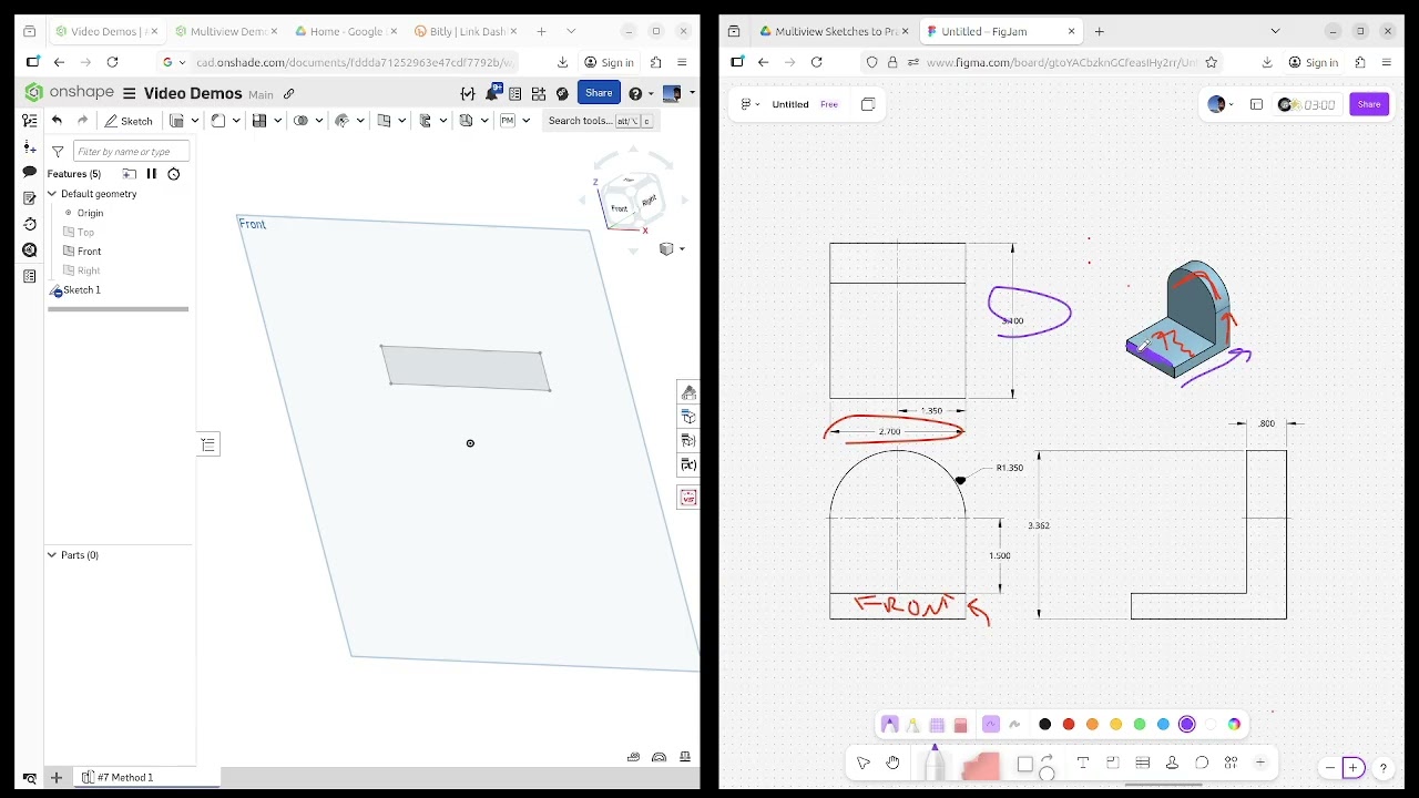 OnShape -  Multiview to 3D Sketch #7 - Method 1 of 4