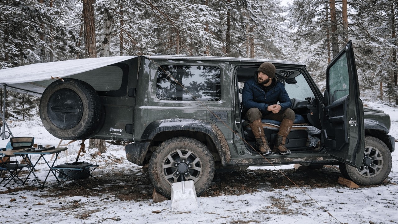 4x4 застрял в снегу | Одиночный кемпинг на Jimny