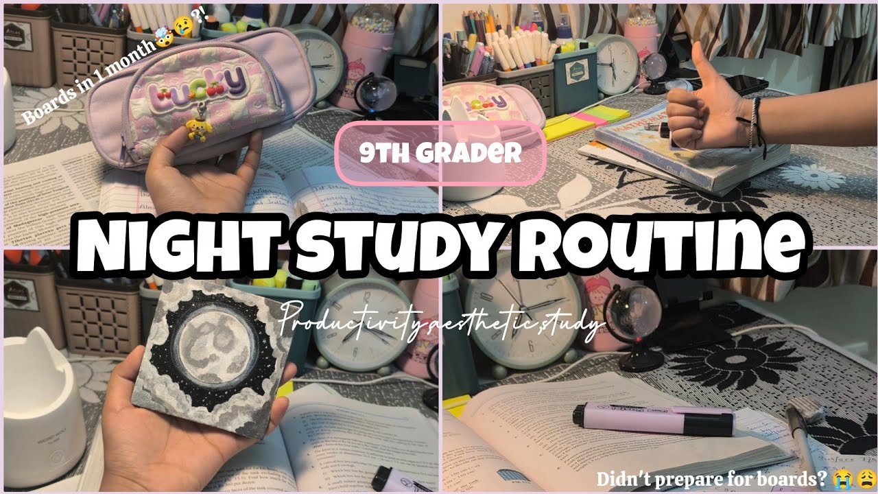 Night Study Routine 🎀📚As a 9th grader🙂👍🏻Boards in Only 1 Month🤯😭🥲