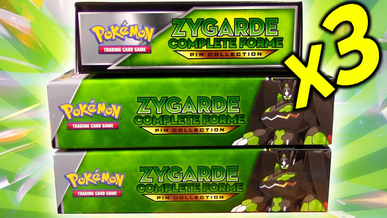 3 ZYGARDE Complete Forme Pin Collection Boxes 9 Booster Packs of Pokemon Cards